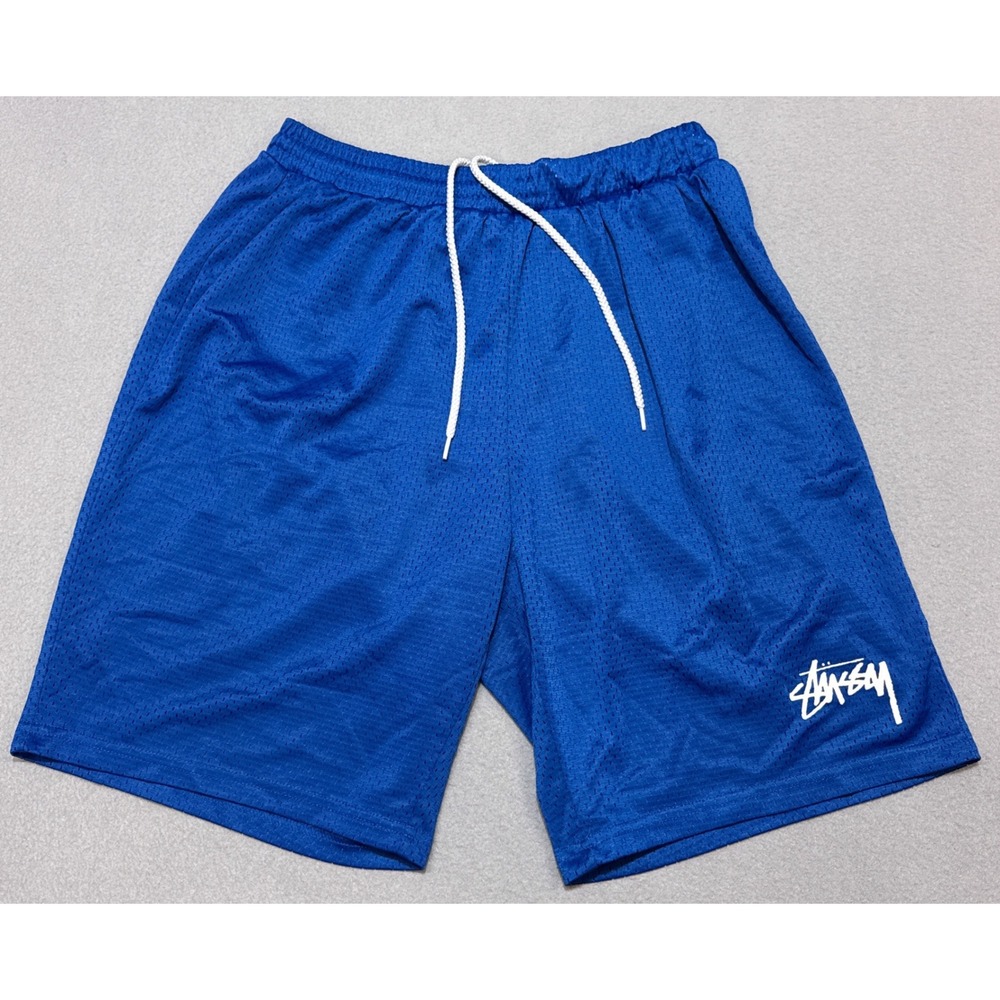 STUSSY Vintage Mesh Shorts Mens Medium Blue Logo Streetwear Athletic 0140